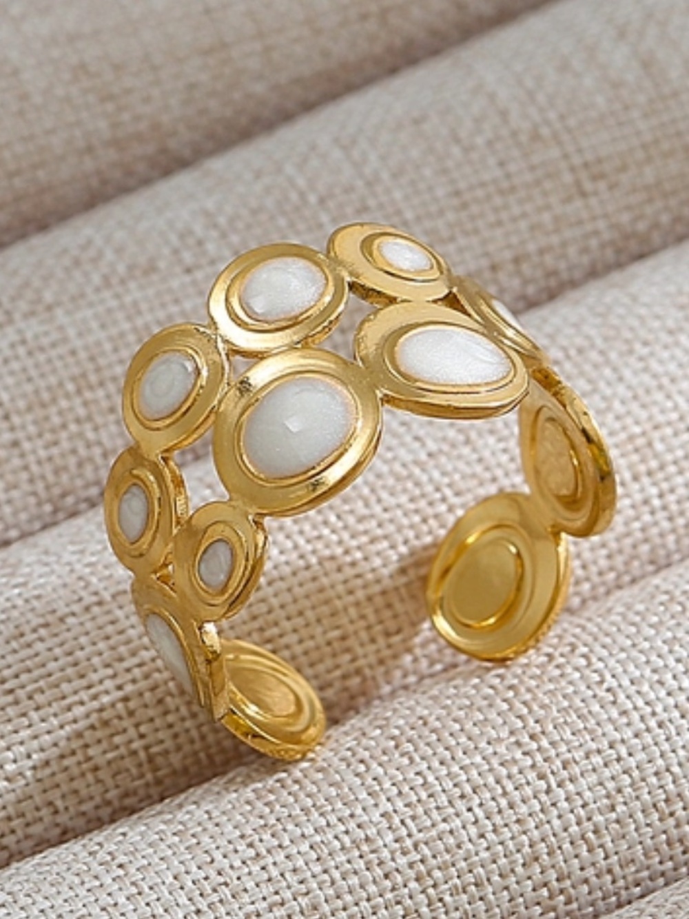 18k Gold Plated White Enamel Open Circle Ring